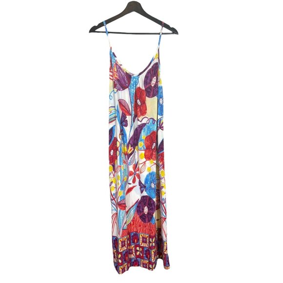 Jams World Multicolor Floral Spaghetti Strap Tent Full Length Dress Large - Picture 1 of 11